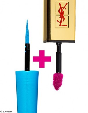 Maquillage bouche fuchsia et paupieres turquoise