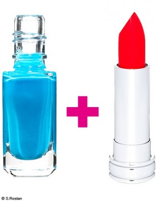 Maquillage ongles piscine et bouche couleur cerise