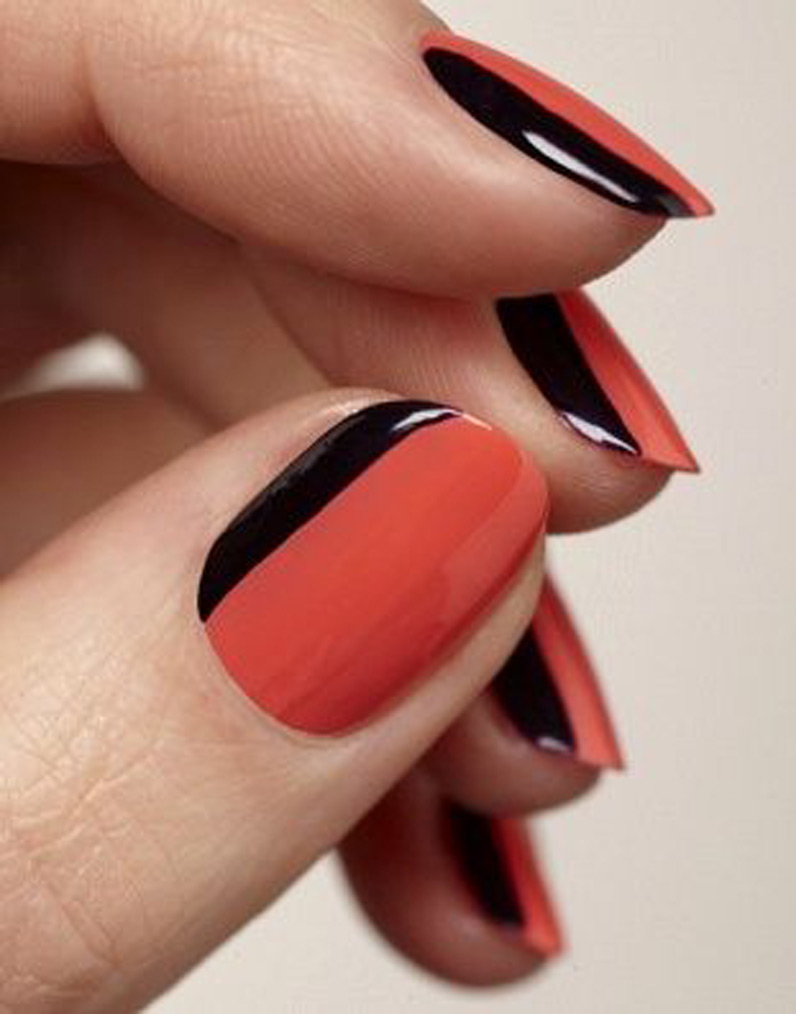 La manucure bicolore orange et noir , Manucure de Halloween 35 modèles plus chics que cheap , Elle