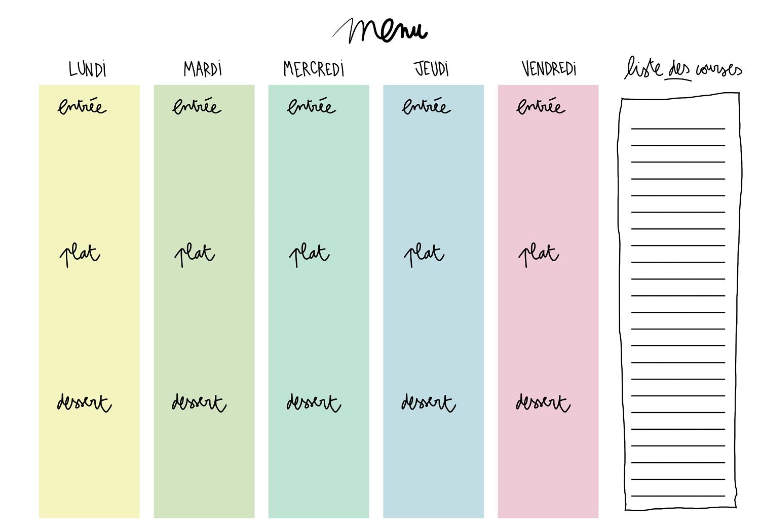 Un Planning De Repas Vierge A Telecharger Pour Composer Et Equilibrer Ses Menus Elle A Table