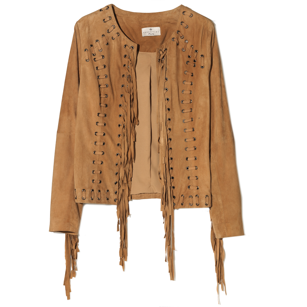 Veste ?� franges camel Essentiel - Une veste ?� franges pour jouer ?� la cow-girl - Elle