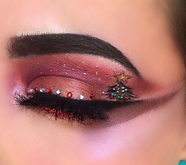 Maquillage des yeux avec sapin de Noël - 10 idées spectaculaires pour maquiller vos yeux aux 