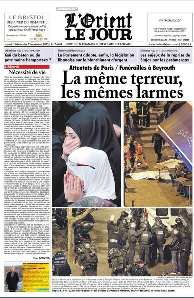 « L’Orient Le Jour » (Liban) - Attaques à Paris : Les Unes De La Presse ...